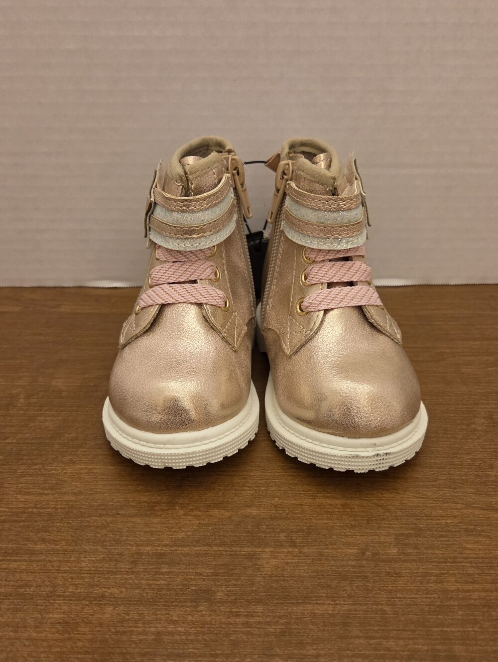 Baby Girl Wonder Nation Metallic Rose Gold Star Combat Boots, Size 4, NWOT